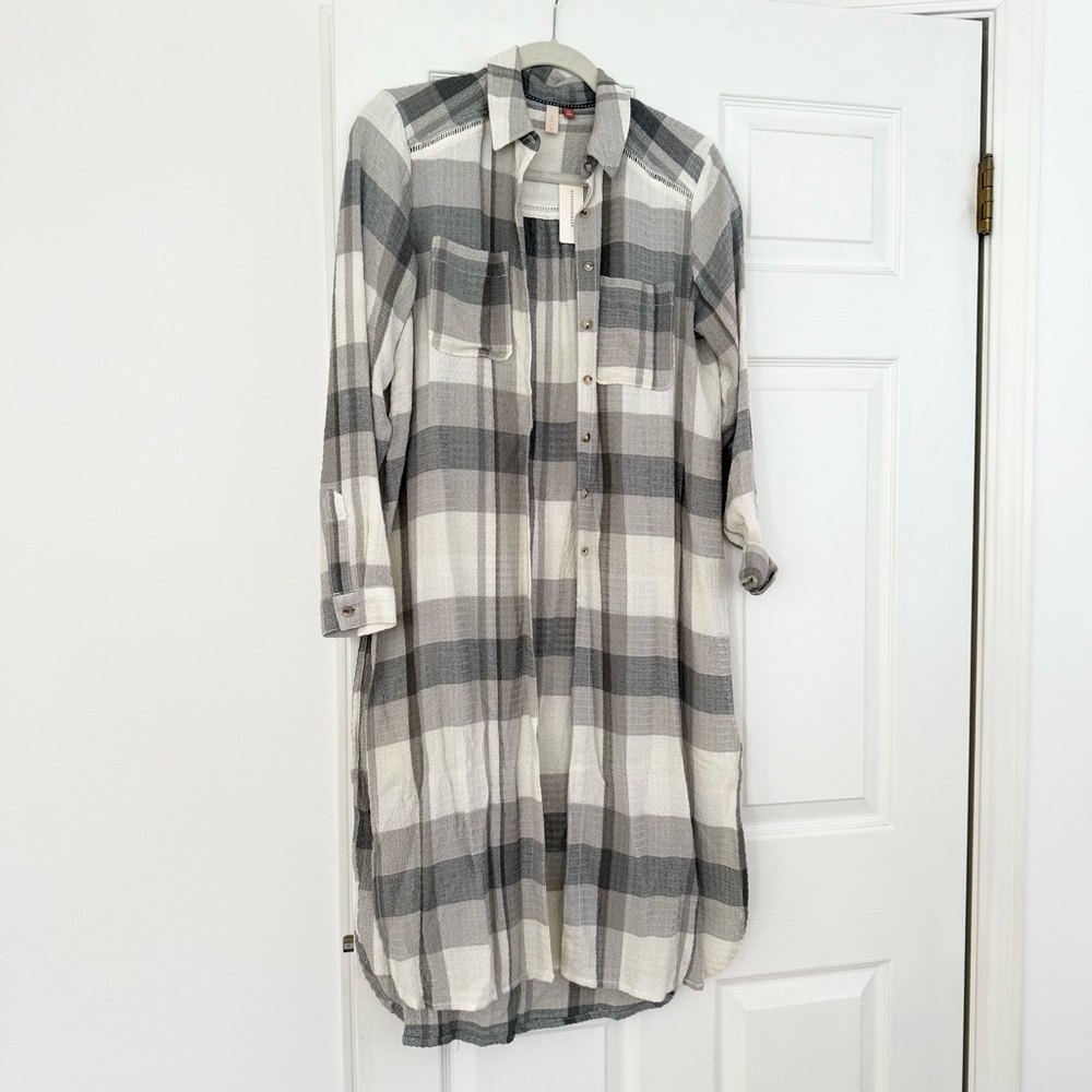 ANYHROPOLOGIE Pilcro Gray and Cream Plaid Shirt